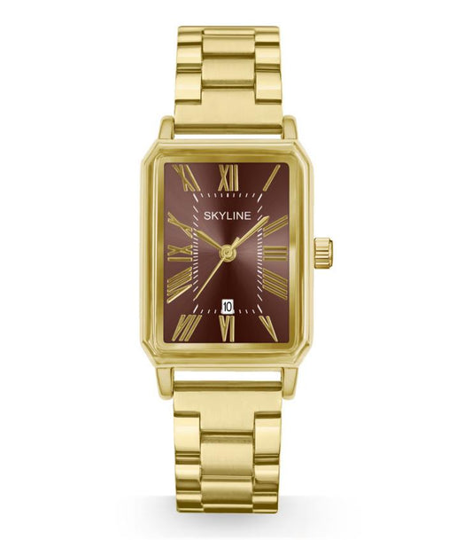 Reloj mujer cuadrado dorado y granate