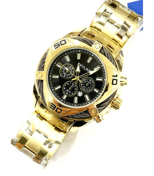 Reloj hombre oro triángulo negro