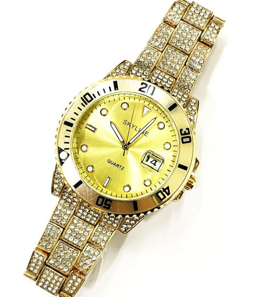 Reloj hombre brillos dorados